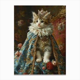 Cat With A Crown Royal Rococo Painting Inspired 1 Canvas Print