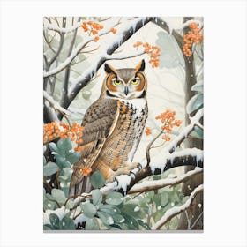 Winter Bird Painting Great Horned Owl 1 Canvas Print