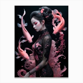 Chinese Girl With Koi Fish Canvas Print