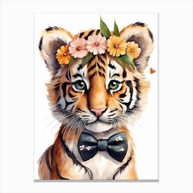 Baby Tiger Flower Crown Bowties Woodland Animal Nursery Decor (46) Canvas Print