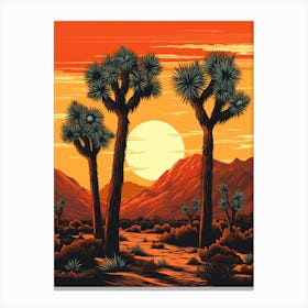  Retro Illustration Of A Joshua Trees At Sunrise 4 Canvas Print