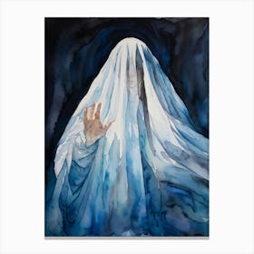 Watercolor Painting Capturing A Figure Shrouded In A Translucent Veil Reminiscent Of Religious Icon Canvas Print