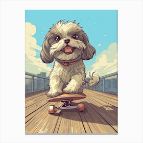 Shih Tzu Dog Skateboarding Illustration 4 Canvas Print