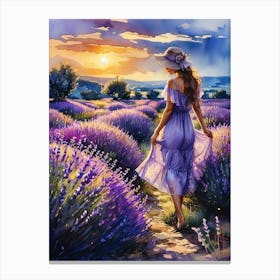 Boho Girl In Lavender Field Canvas Print