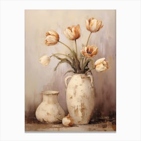 Tulip, Autumn Fall Flowers Sitting In A White Vase, Farmhouse Style 4 Canvas Print
