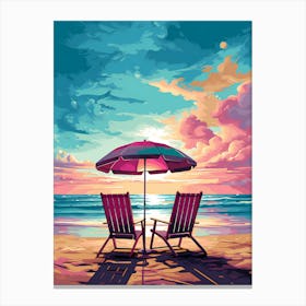 Beach Chairs At Sunset Canvas Print