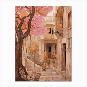 Crete Greece 1 Vintage Pink Travel Illustration Canvas Print