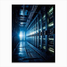 Abandoned Data Center Featuring Racks Filled With Mainframes And Servers Intricate Electronic Hardw (1) Canvas Print