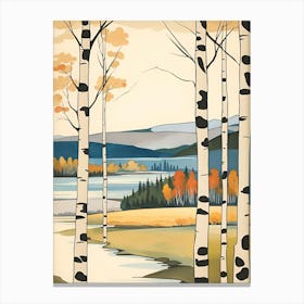 Birch Trees Woods Watercolor Romantic Scene River Stream Calm Vintage Nature Outdoors Peaceful Landscape Background Canvas Print
