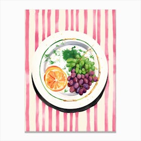 A Plate Of Grapes, Top View Food Illustration 3 Canvas Print