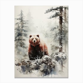Big Bear, Japanese Brush Painting, Ukiyo E, Minimal 1 Canvas Print