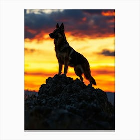 Sunset German Shepherd Dog. Generated AI. Art Print Canvas Print