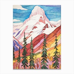 Mount Robson Canada 1 Colourful Mountain Illustration Canvas Print