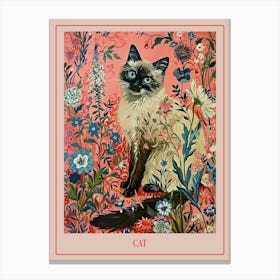 Floral Animal Painting Cat 2 Poster Canvas Print
