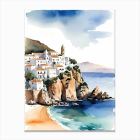 Spanish Ibiza Travel Poster Watercolor Painting (2) Canvas Print