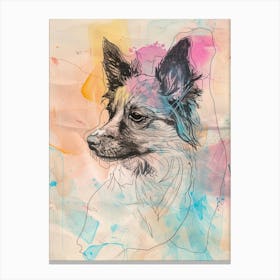 Pastel Pointed Ear Dog Line Illustration 1 Canvas Print