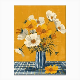 Cosmos Flowers On A Table   Contemporary Illustration 4 Canvas Print