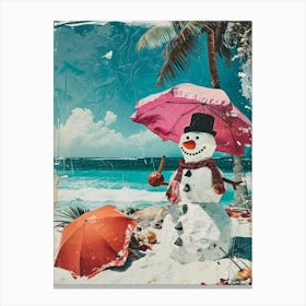 Retro Kitsch Snowmen On The Beach 3 Canvas Print