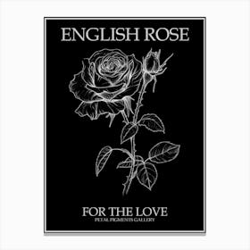 English Rose Black And White Line Drawing 41 Poster Inverted Canvas Print
