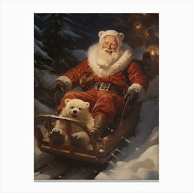 Santa Claus On Sled Canvas Print