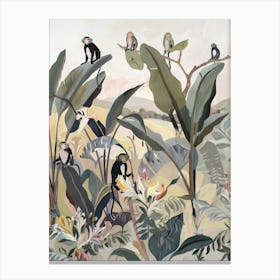 Monkeys Pastels Jungle Illustration 4 Canvas Print