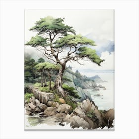 Yakushima Island In Kagoshima, Japanese Brush Painting, Ukiyo E, Minimal 4 Canvas Print