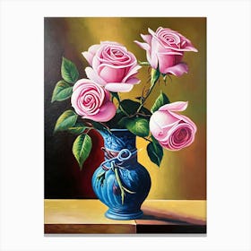 Roses In A Blue Vase 2 Canvas Print