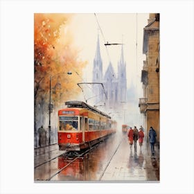 Milan Italy In Autumn Fall, Watercolour 4 Canvas Print