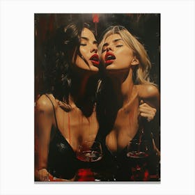 Two Women Drinking Wine 1 Canvas Print