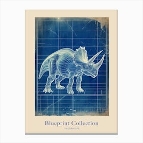 Triceratops Dinosaur Blue Print Sketch 1 Poster Canvas Print