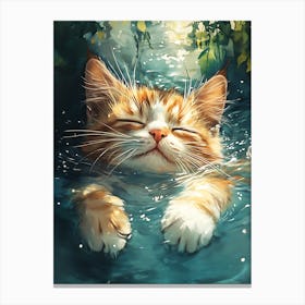 Happy Orange Cat Floating on Water 17 Canvas Print