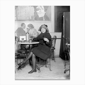 Woman In A Cafe Vintage Black and White Photo Canvas Print