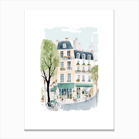 Paris France Street Scene Illustration Watercolour Canvas Print