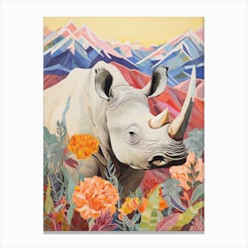 Colourful Rhino With Plants 10 Canvas Print