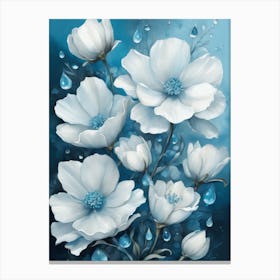 White Flowers With Raindrops Canvas Print