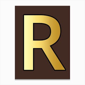Letter R Gold Alphabet Brown Canvas Print