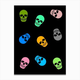 Skull Pattern On Black Background Canvas Print