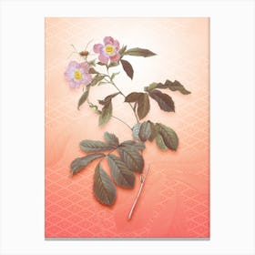 Pink Alpine Roses Vintage Botanical in Peach Fuzz Hishi Diamond Pattern n.0256 Canvas Print