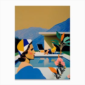 Poolside Gossip Inspired Mid Century Modern Scene Canvas Print