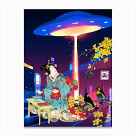 Ufo - Synthwave Space: ukiyo-e #2 Canvas Print