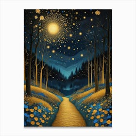 Starry Night Forest By Klimt Style (3) Canvas Print