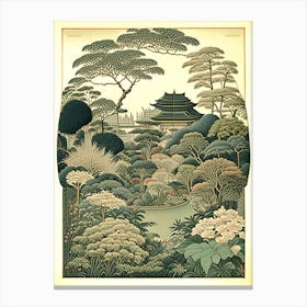 Rikugien Gardens, Japan Vintage Botanical Canvas Print