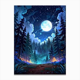 Forest Landscape With Moon And Stars Toile