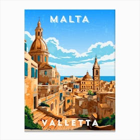 Malta, Valletta — Retro travel minimalist poster 5 Canvas Print