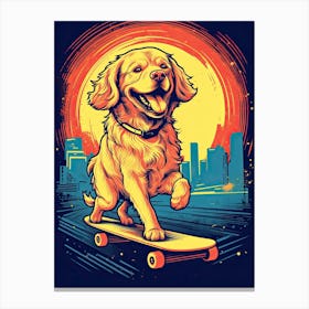 Golden Retriever Dog Skateboarding Illustration 2 Canvas Print