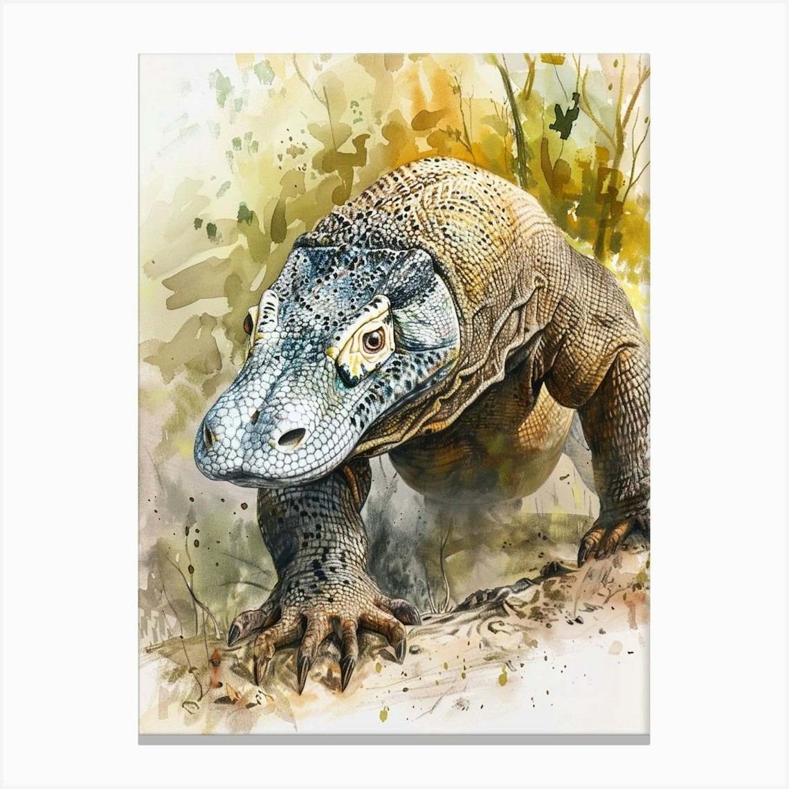 Komodo Dragon Pastel Watercolour 3 Canvas Print by Critter Crafts