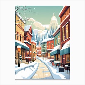 Vintage Winter Travel Illustration Quebec City Canada 3 Canvas Print