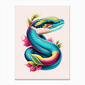 Puff Faced Water Snake Tattoo Style Canvas Print