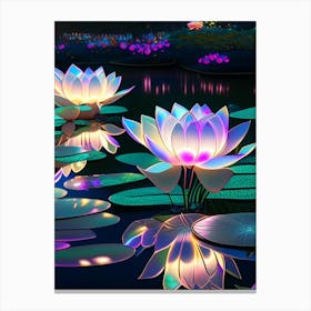 Lotus Flowers In Park Holographic 4 Canvas Print