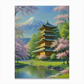 Pagoda Of Fuji Cherry Blossoms Mount Fuji Japan Canvas Print